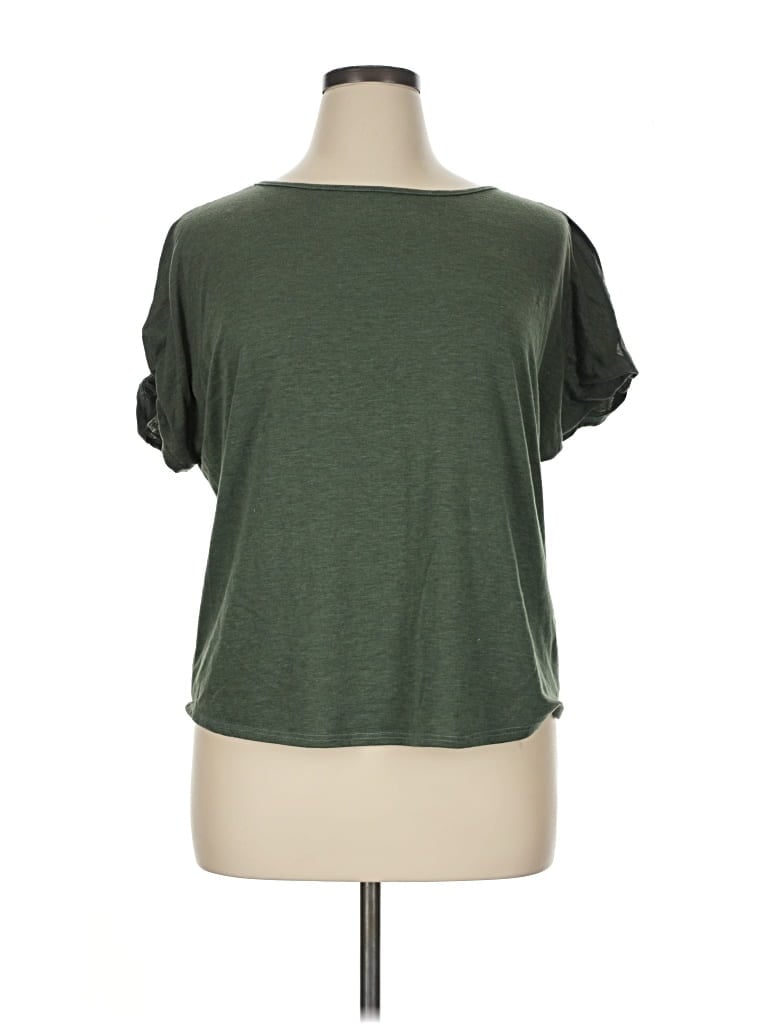 Pre-owned Colette Short Sleeve Top Green Scoop Neck Tops