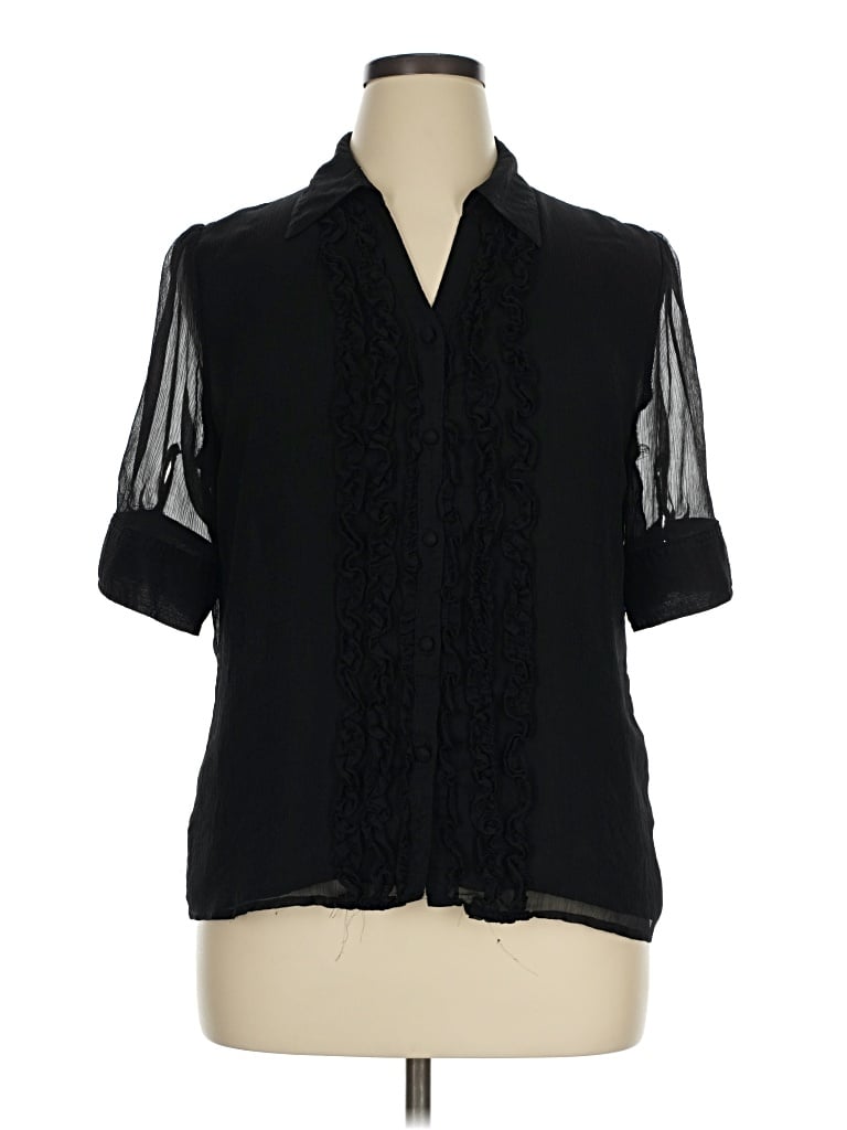 Pre-owned Jaclyn Smith Short Sleeve Blouse In Black