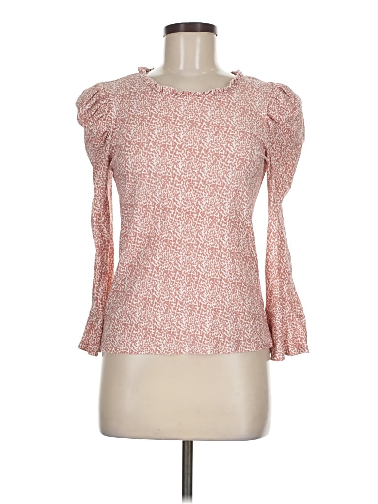 Pre-owned Nation Ltd 3/4 Sleeve Top Pink Ruffles Neckline Tops