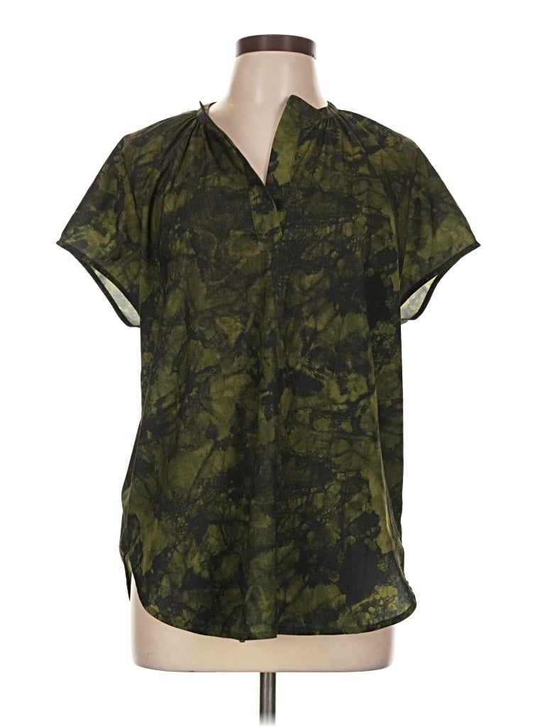 Pre-owned H By Halston Short Sleeve Blouse In Green