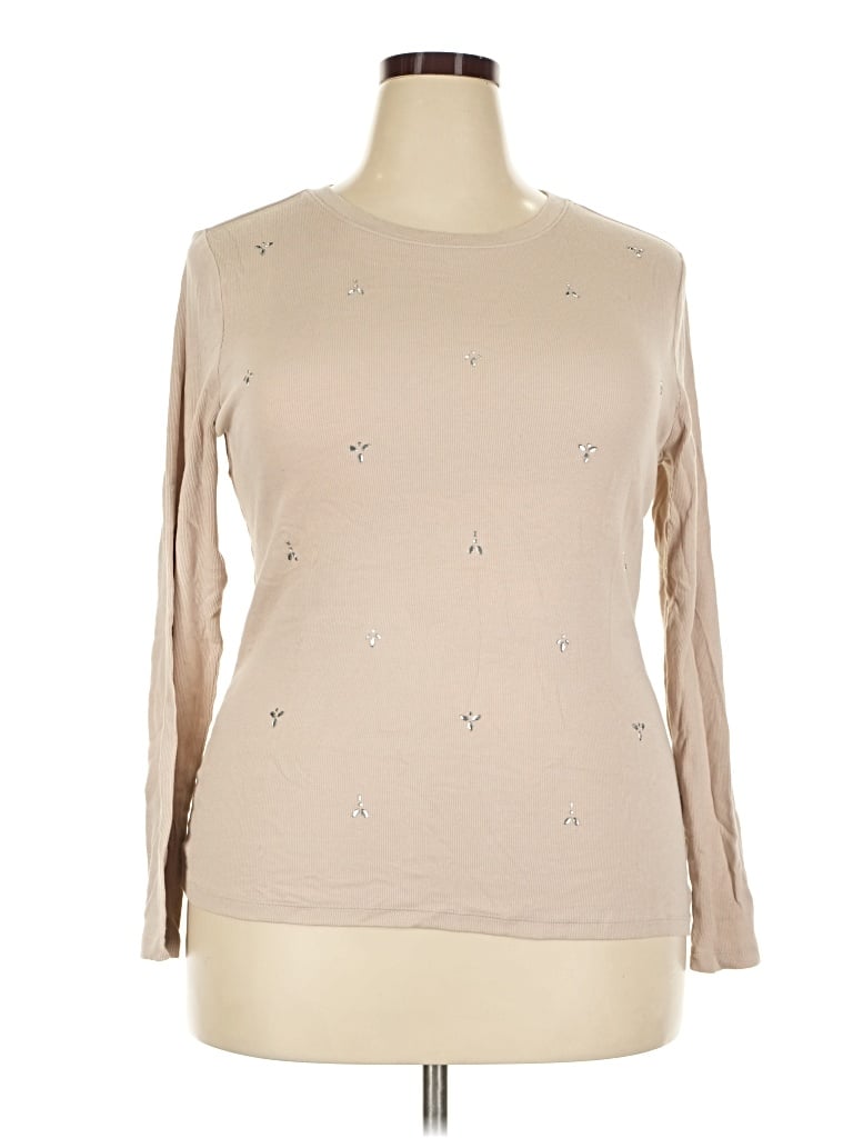Pre-owned A New Day Long Sleeve Top Tan Crew Neck Tops