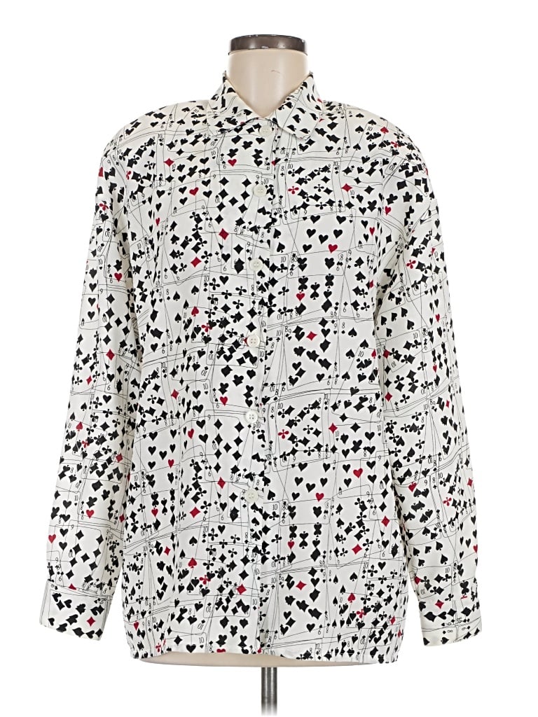 Pre-owned Jones New York Long Sleeve Blouse In Silver