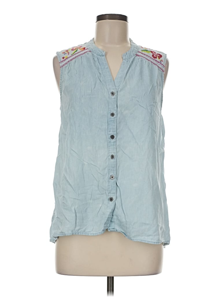 Pre-owned Style & Co Sleeveless Button Down Shirt In Blue