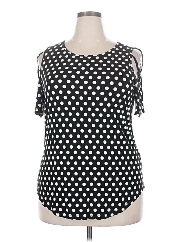 Pre-owned Assorted Brands Short Sleeve Top Black Polka Dots Pattern Cold Shoulder Neckline Tops