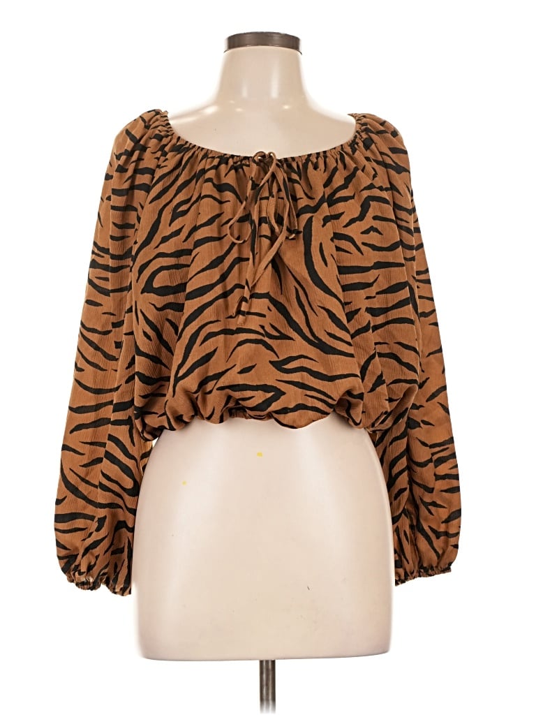 Pre-owned Moon River Long Sleeve Blouse In Brown