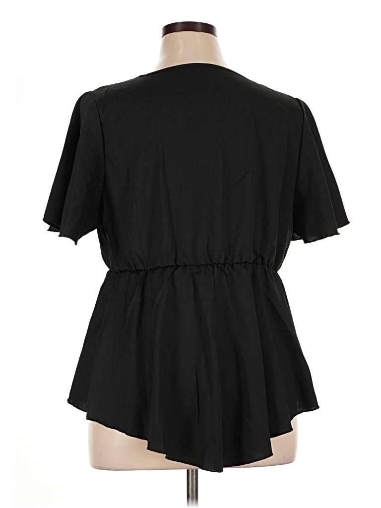 Pre-owned Shein Curve Short Sleeve Top Black Plunge Neckline Tops