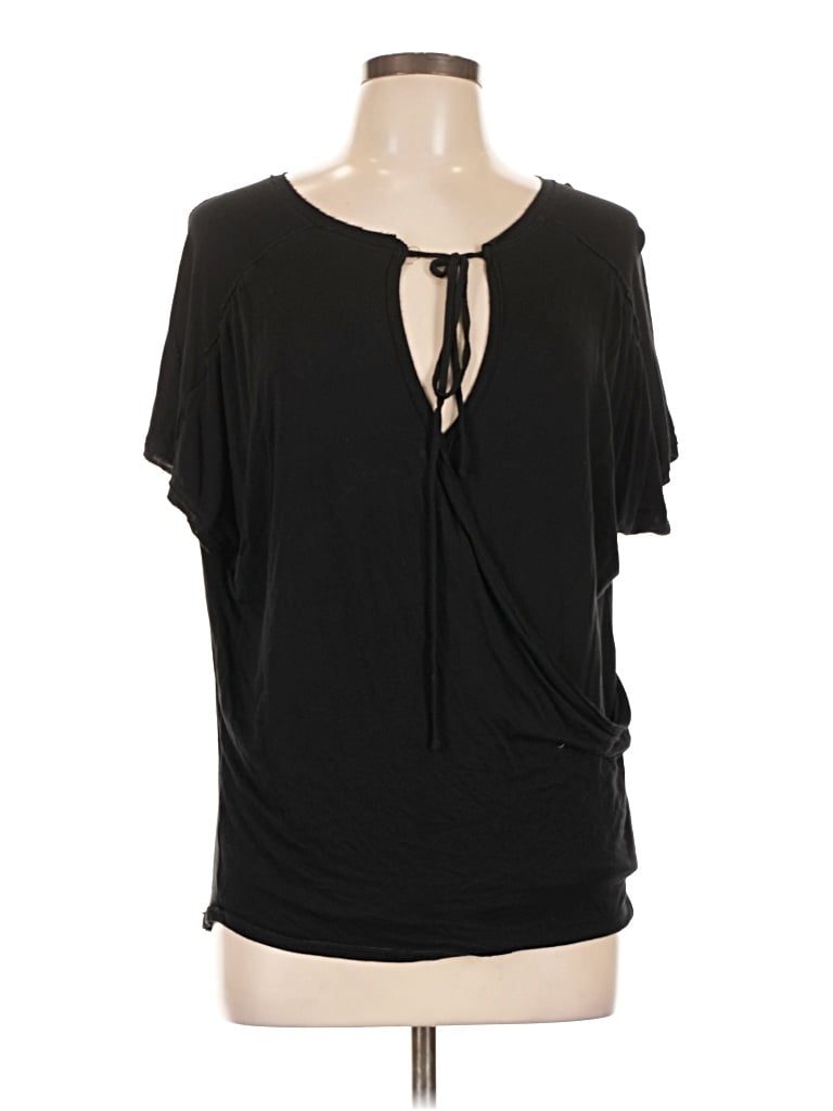 Pre-owned Bordeaux Short Sleeve Top Black Keyhole Neckline Tops
