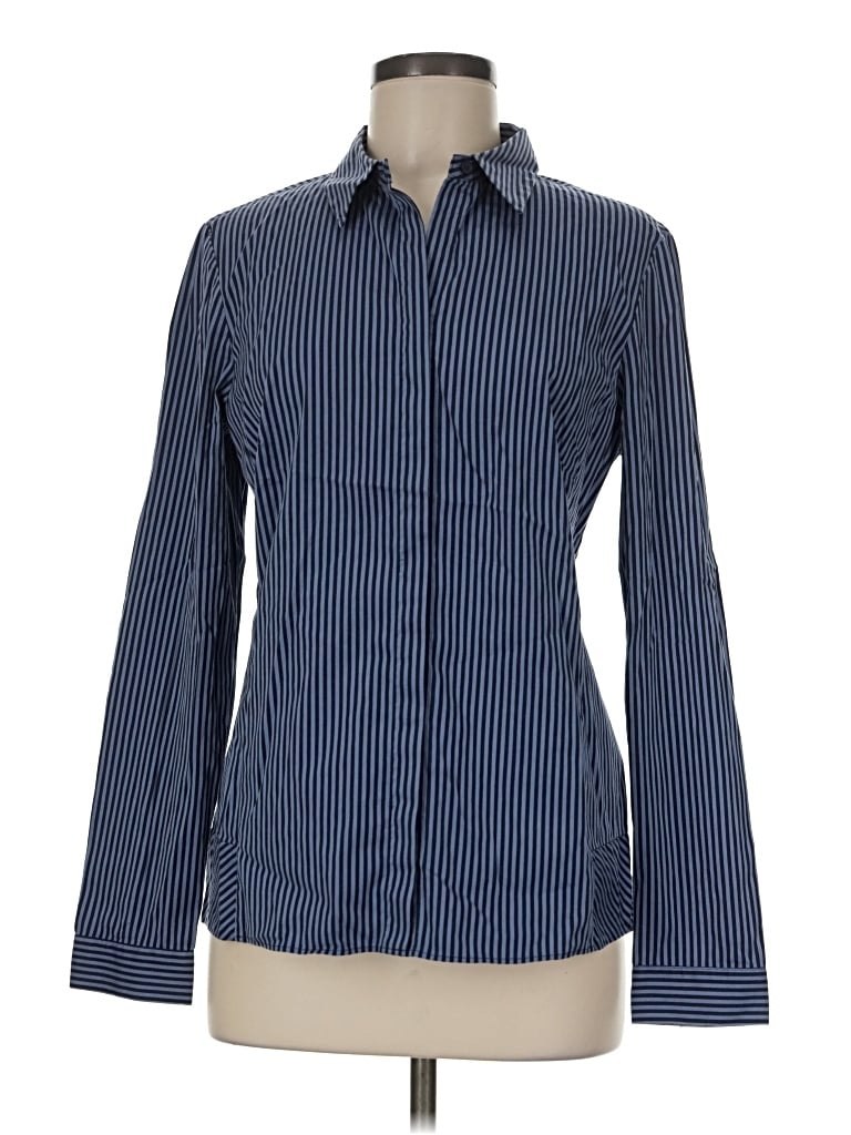 Pre-owned Lafayette 148 Long Sleeve Button Down Shirt In Blue