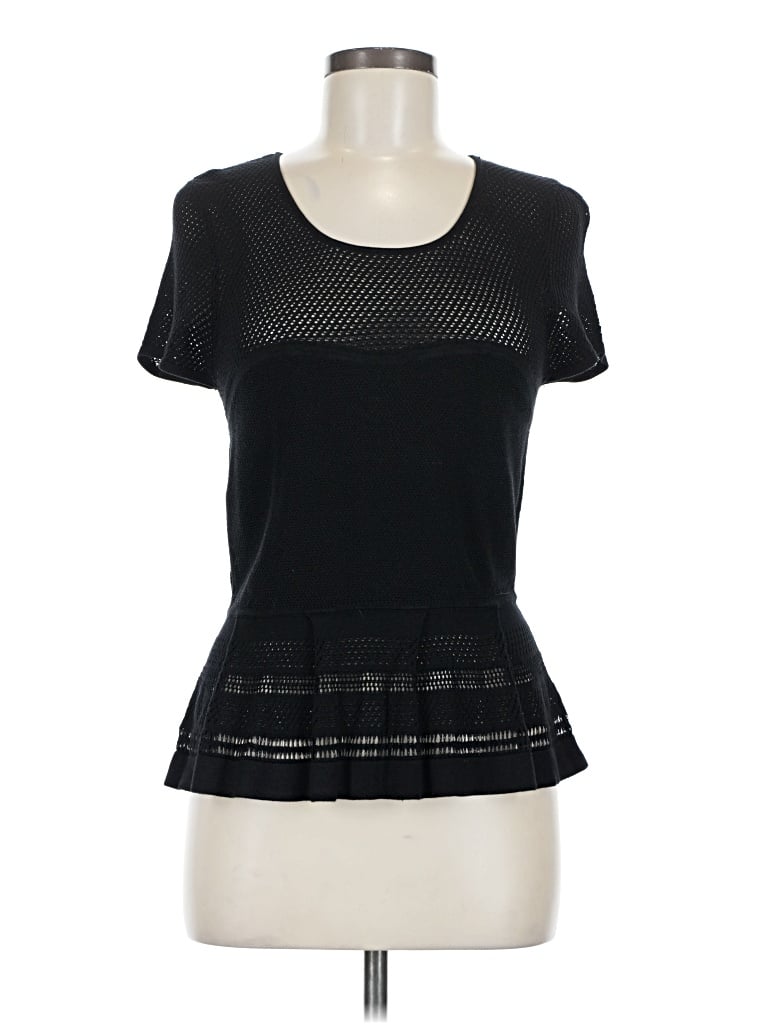 Pre-owned Bcbgmaxazria Short Sleeve Top Black Scoop Neck Tops