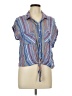 Keep In Touch 100% Rayon Stripes Blue Short Sleeve Blouse Size L - photo 1