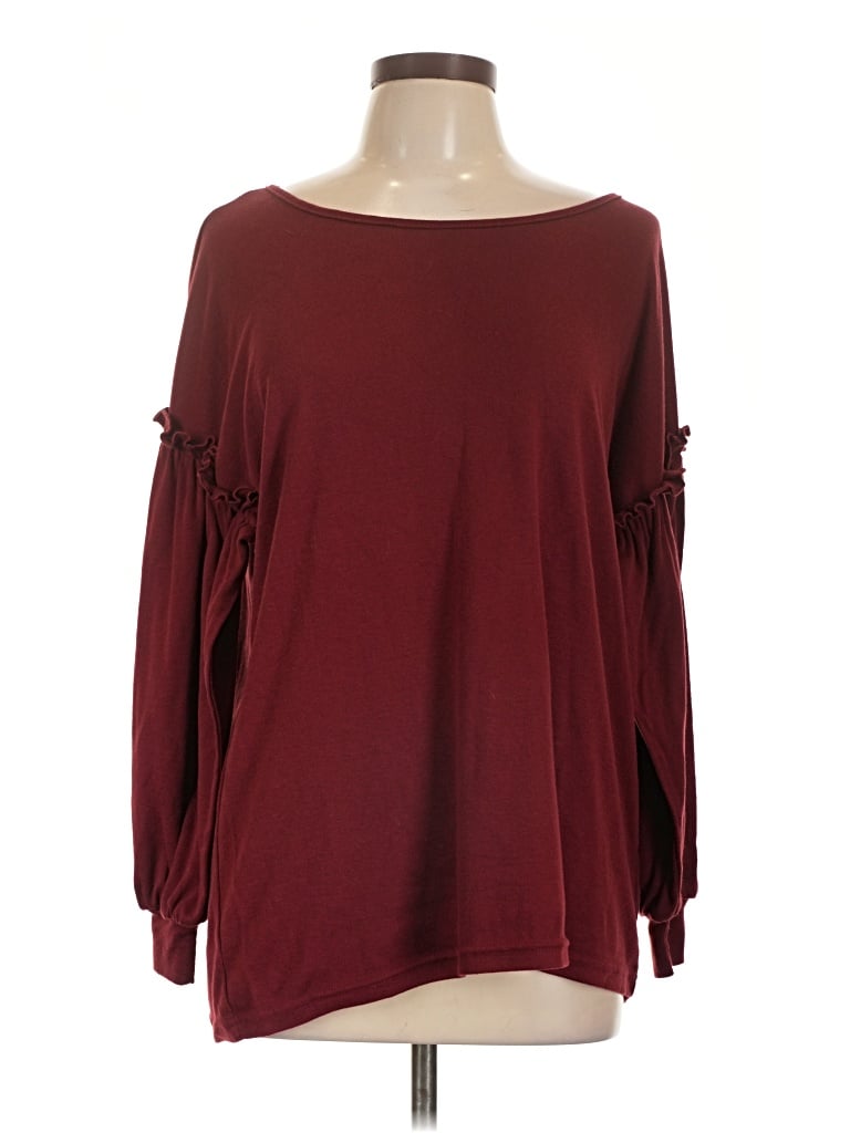 Pre-owned Unbranded Long Sleeve Top Burgundy Off The Shoulder Neckline Tops