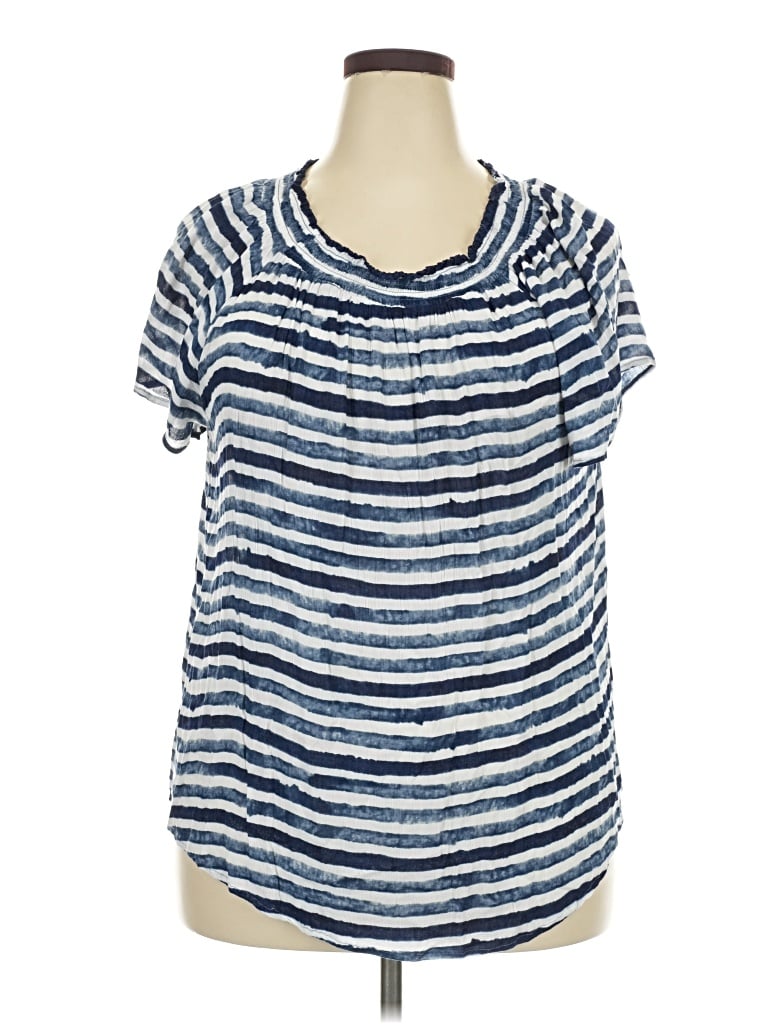 Pre-owned Liz Claiborne Short Sleeve Blouse In Blue