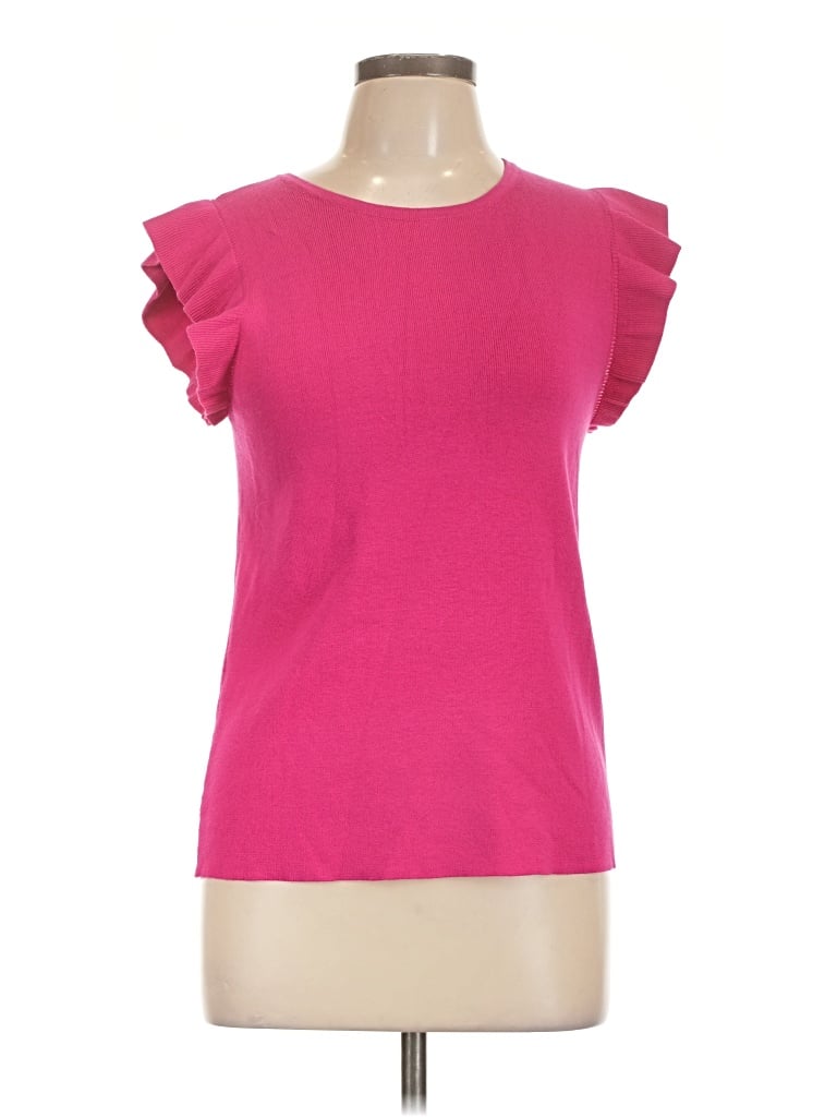 Pre-owned Catherine Malandrino Short Sleeve Top Pink Ruffles Neckline Tops