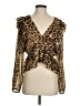 Express 100% Polyester Animal Print Brown Long Sleeve Blouse Size S - photo 1