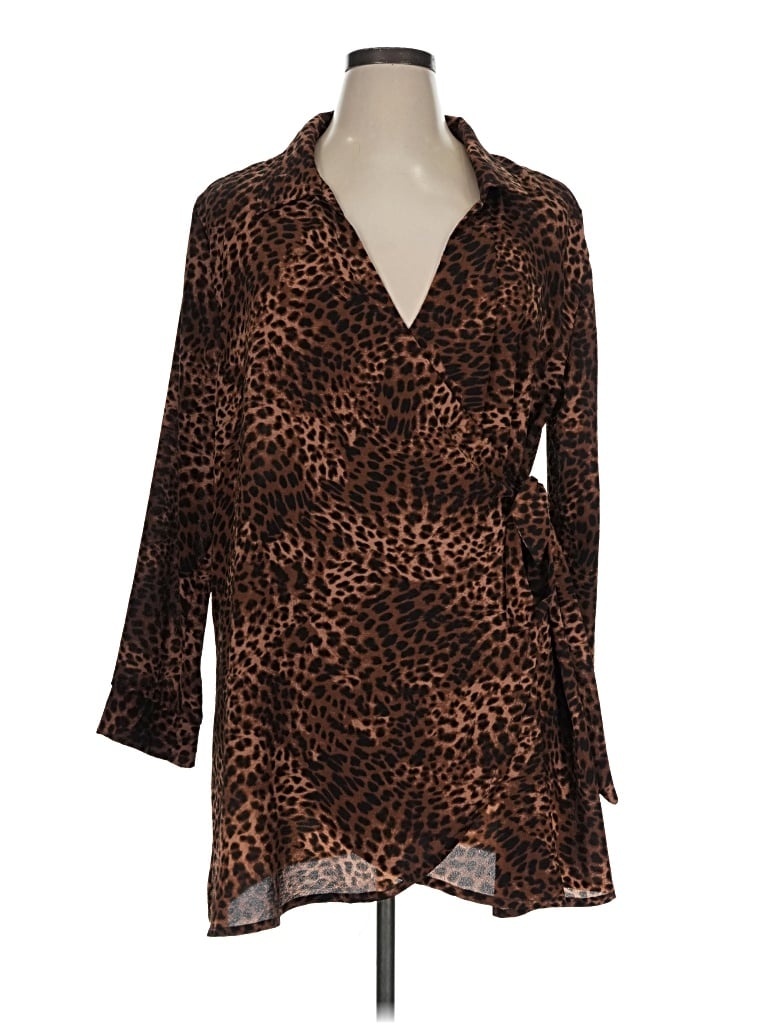 Pre-owned Time And Tru 3/4 Sleeve Blouse In Brown