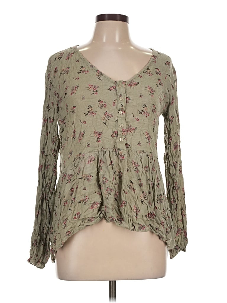Pre-owned Sim & Sam Long Sleeve Blouse In Green