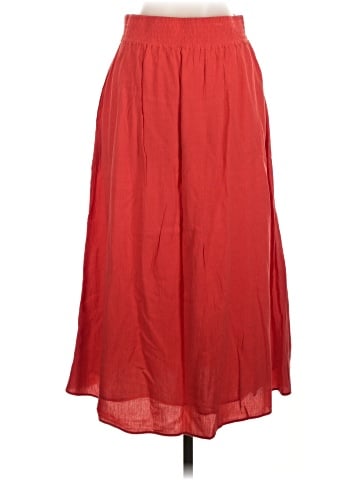 Madewell Smocked-Waist Button-Front Midi Skirt (view 2)