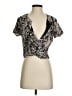 BCBGMAXAZRIA 100% Silk Animal Print Chevron-herringbone Snake Print Zebra Print Black Silver Short Sleeve Silk Top Size XS - photo 1