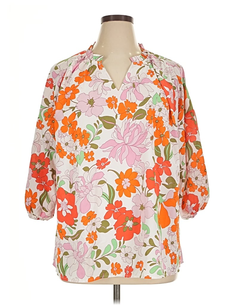 Pre-owned Unbranded 3/4 Sleeve Blouse In Orange