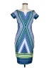 Bisou Bisou 100% Polyester Graphic Blue Cocktail Dress Size 6 - photo 1