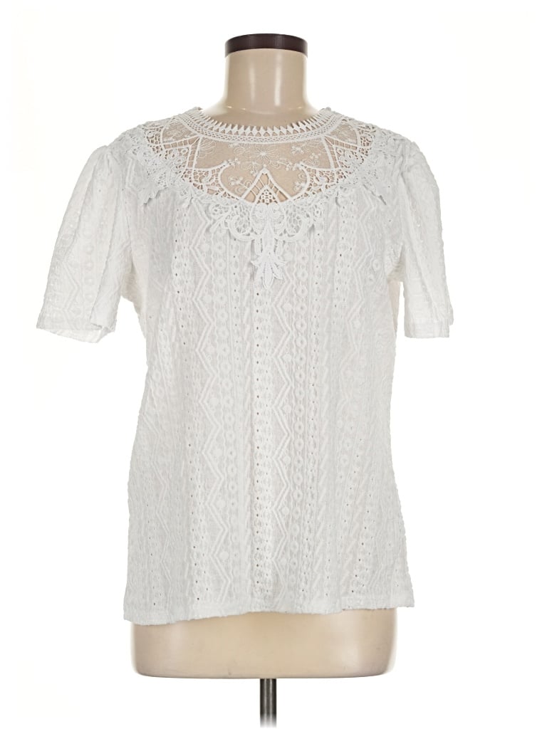 Pre-owned Unbranded Short Sleeve Blouse In Ivory