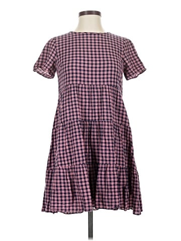 Madewell Short-Sleeve Tiered Mini Dress in Gingham Check (view 1)