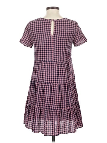 Madewell Short-Sleeve Tiered Mini Dress in Gingham Check (view 2)
