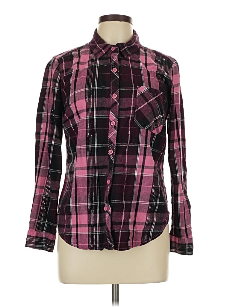 Pre-owned Time And Tru Long Sleeve Button Down Shirt In Pink
