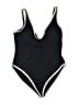 Aqua Solid Black One Piece Swimsuit Size L - photo 1