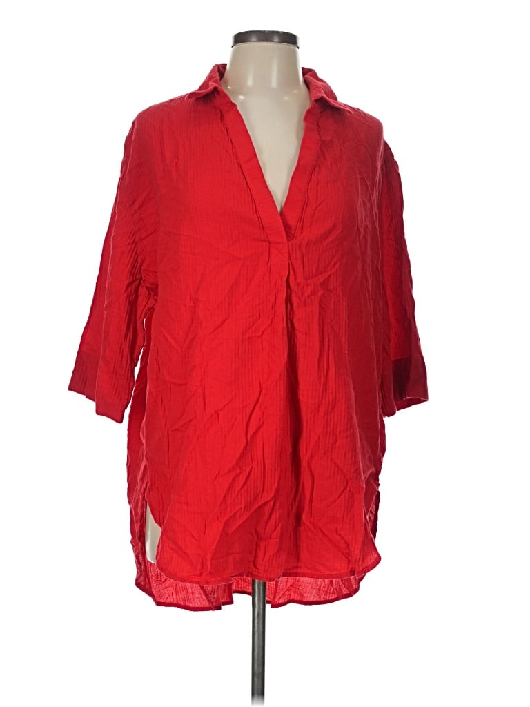 Pre-owned Jcrew 3/4 Sleeve Button Down Shirt In Red