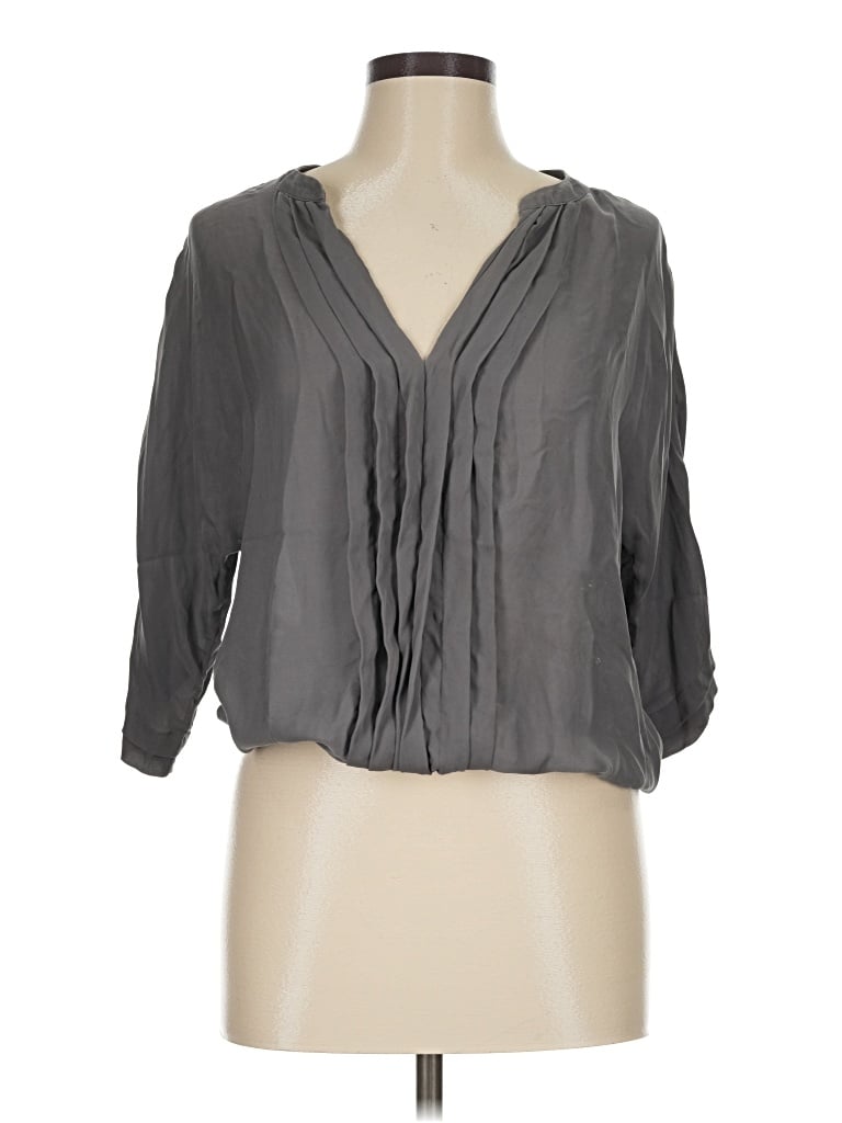 Pre-owned Joie 3/4 Sleeve Silk Top Gray Plunge Neckline Tops