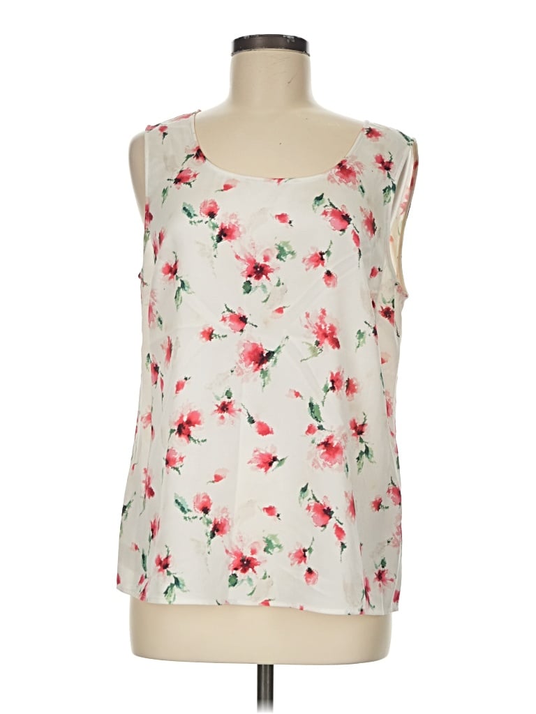 Pre-owned St John Sleeveless Silk Top Ivory Scoop Neck Tops