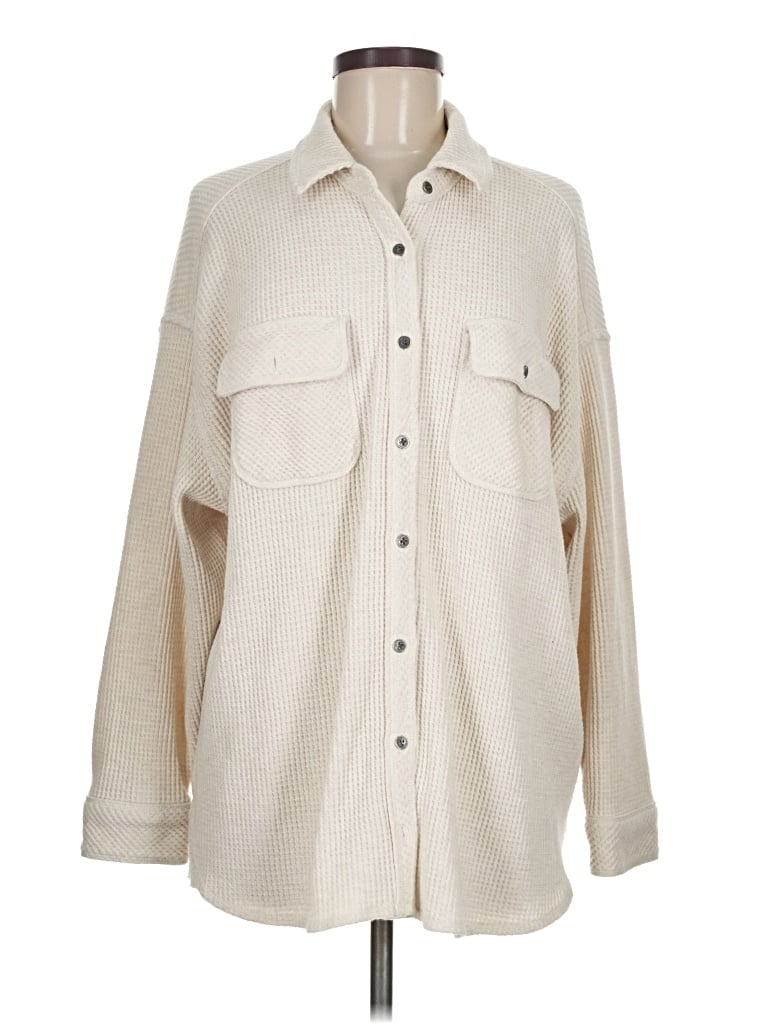 Pre-owned Aerie Long Sleeve Button Down Shirt In Ivory