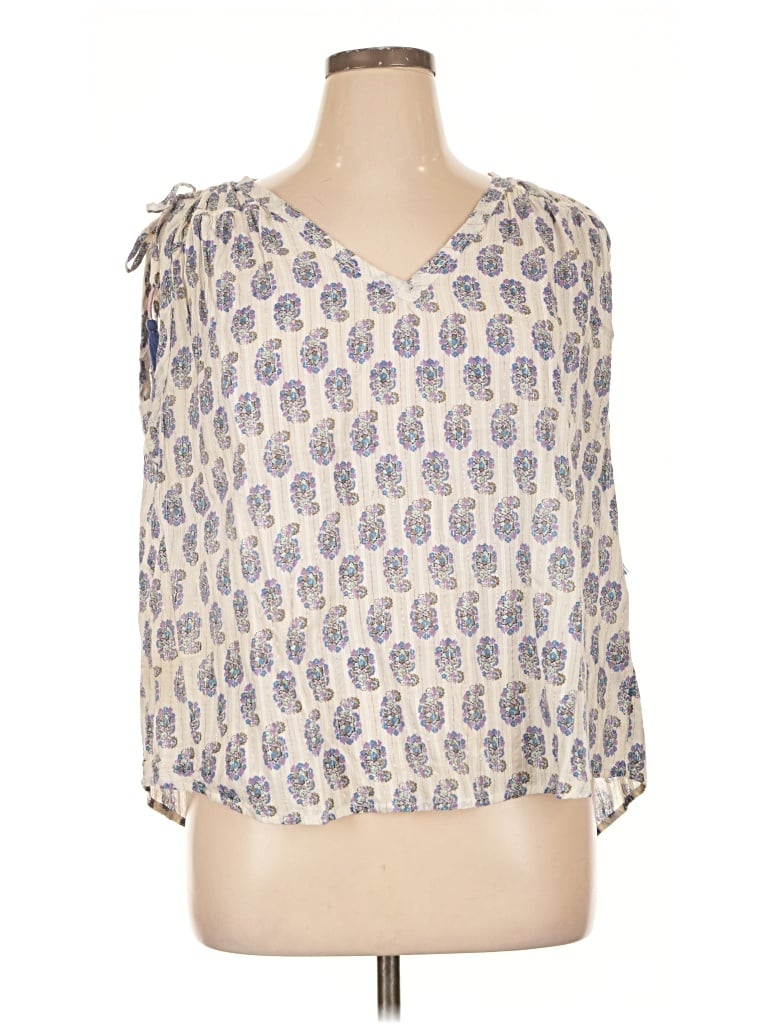Pre-owned Anthropologie 3/4 Sleeve Blouse In White