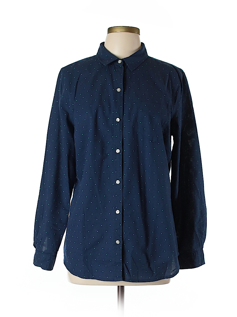 Old Navy 100% Cotton Navy Blue Long Sleeve Button-Down Shirt Size L ...