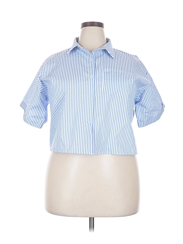 Pre-owned Unbranded Short Sleeve Blouse In Blue