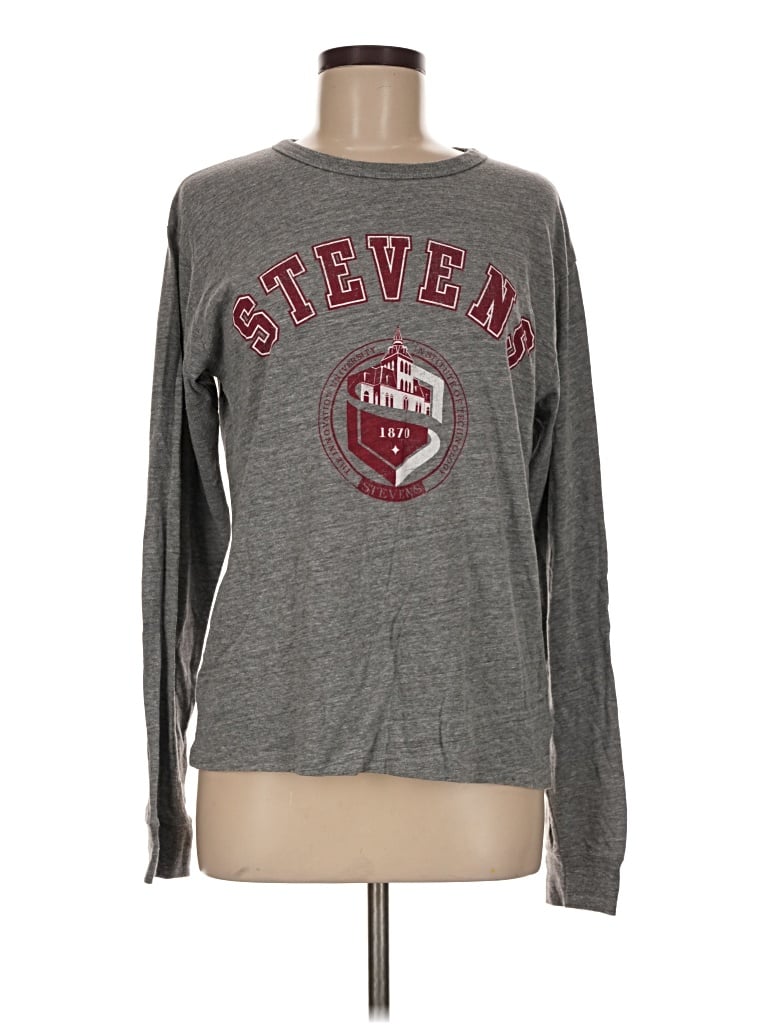 Pre-owned League Long Sleeve Top Gray Crew Neck Tops