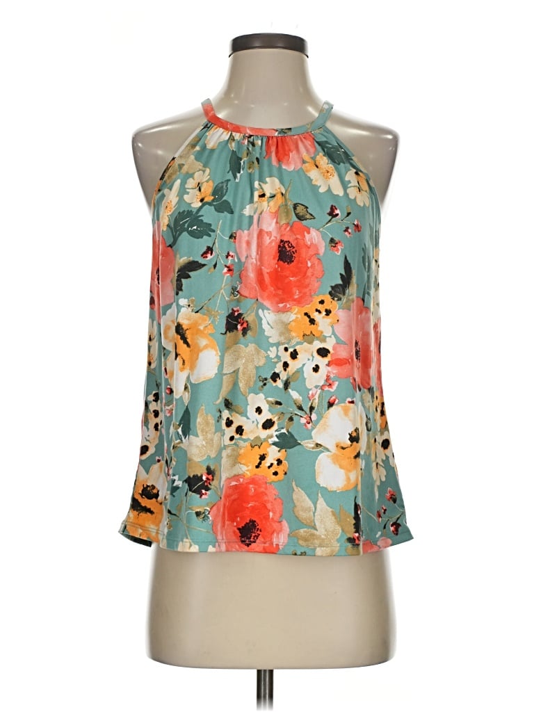 Pre-owned Papermoon Sleeveless Top Teal Halter Neckline Tops