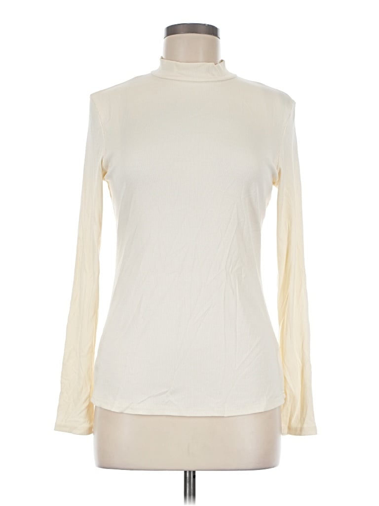 Pre-owned Unbranded Long Sleeve Top Ivory Turtleneck Tops