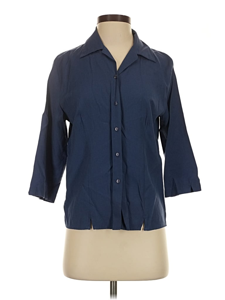 Pre-owned Karen Scott 3/4 Sleeve Button Down Shirt In Blue
