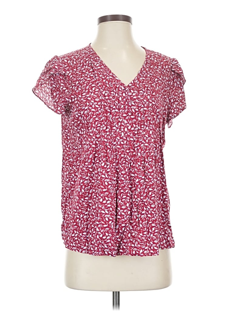 Pre-owned Monday Fun Short Sleeve Blouse In Red