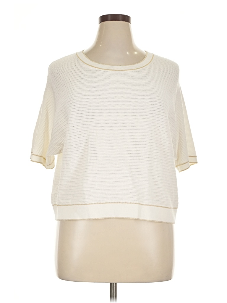 Pre-owned Adrianna Papell Short Sleeve Top Ivory Crew Neck Tops