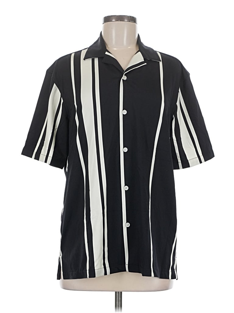 Pre-owned Zara Short Sleeve Button Down Shirt In Black