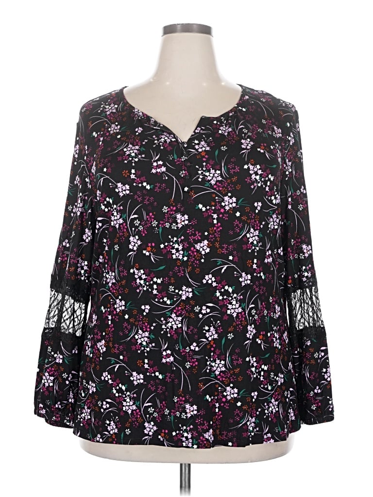 Pre-owned Liz Claiborne 3/4 Sleeve T-shirt In Black