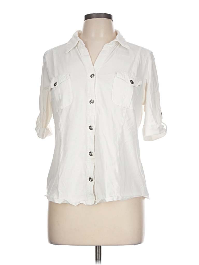 Pre-owned Style & Co 3/4 Sleeve Button Down Shirt In Ivory