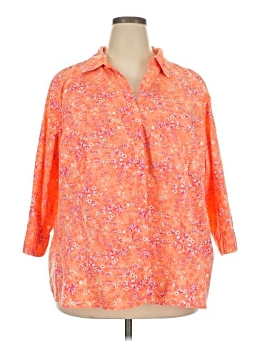 Basic Editions 3/4 Sleeve Button-Down Shirt (view 1)