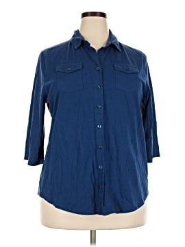 Just My Size 3/4 Sleeve Button-Down Shirt (view 1)