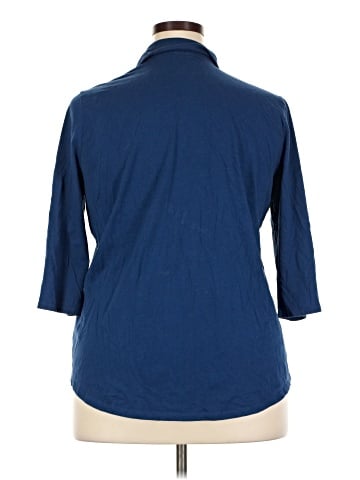 Just My Size 3/4 Sleeve Button-Down Shirt (view 2)
