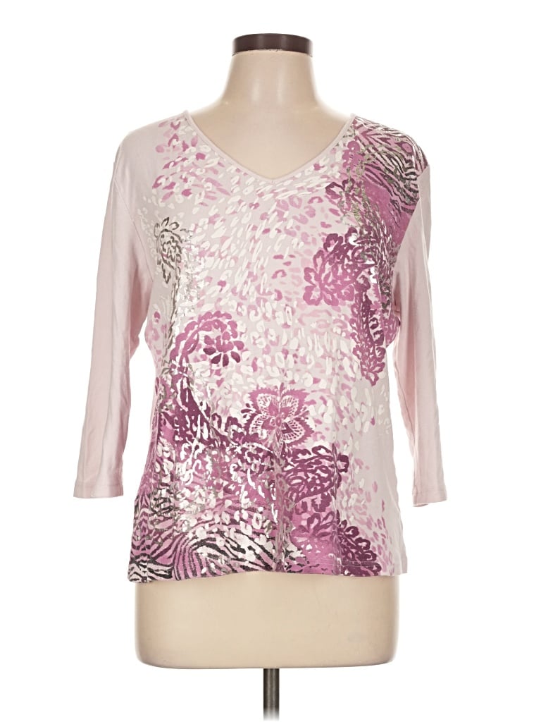 Pre-owned Karen Scott 3/4 Sleeve T-shirt In Pink