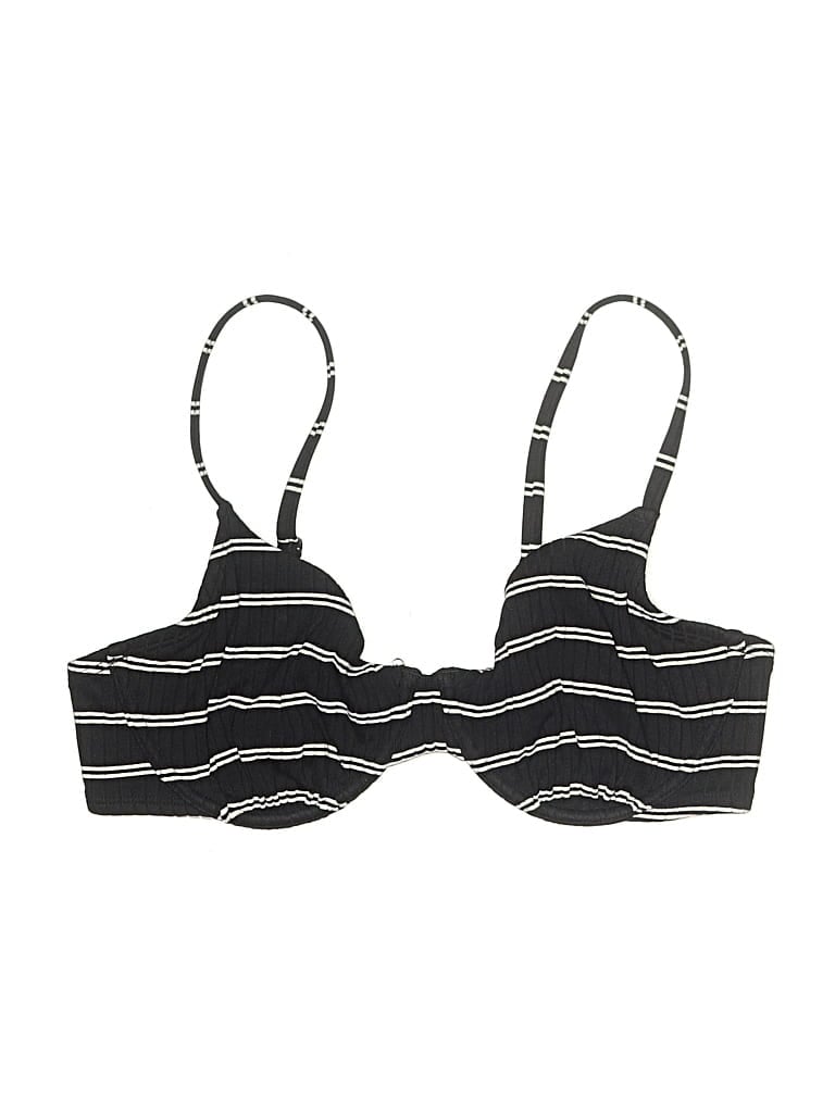 Pre-owned Shade & Shore Swimsuit Top Black Stripes Pattern Swimwear